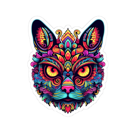 Psychedelic Cat Sticker | Trippy Boho Feline Vinyl Decal (Waterproof)