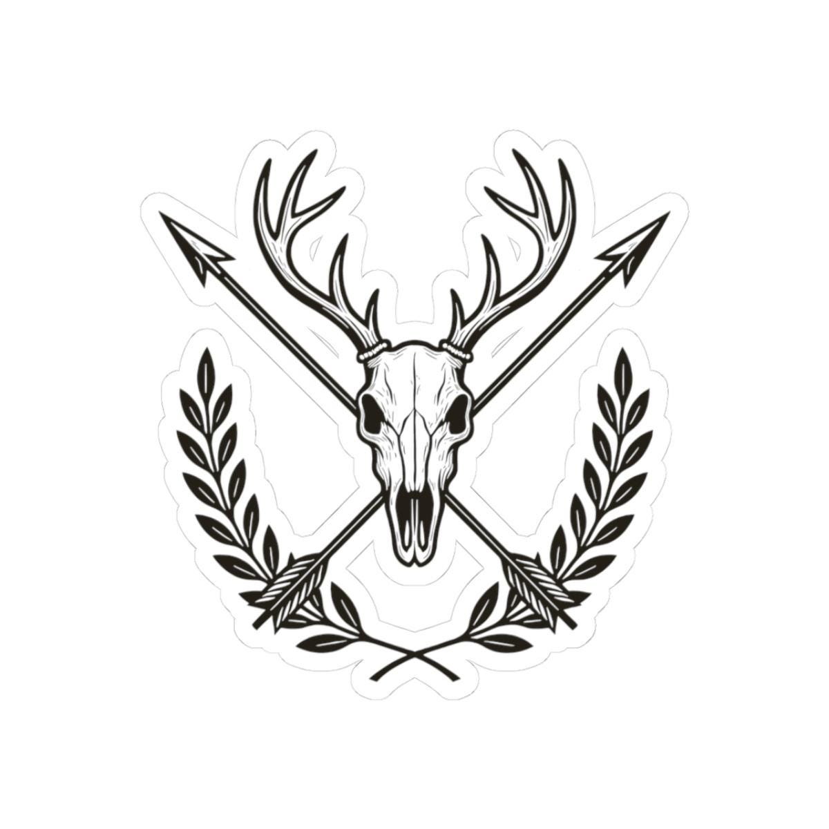 Deer Skull Sticker | Crossed Arrows, Laurel Decal | Hunting, Western Gothic Vinyl Art