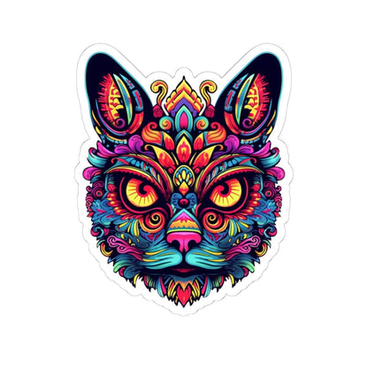 Psychedelic Cat Sticker | Trippy Boho Feline Vinyl Decal (Waterproof)