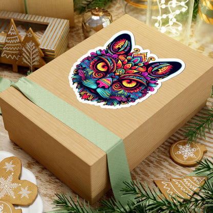 Psychedelic Cat Sticker | Trippy Boho Feline Vinyl Decal (Waterproof)