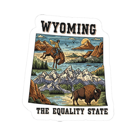 Wyoming Sticker Pack | Cowboy Bison Mountain Art, Equality State Vinyl (Glossy/Matte/Holographic)