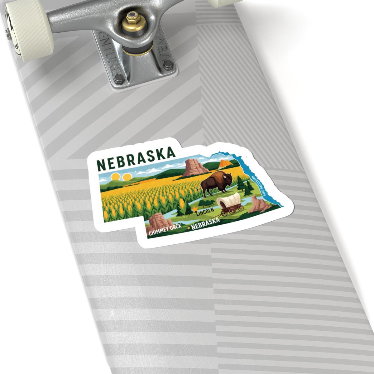 Nebraska Bison Cornfield Vinyl Sticker | Waterproof State Decal (USA Made)