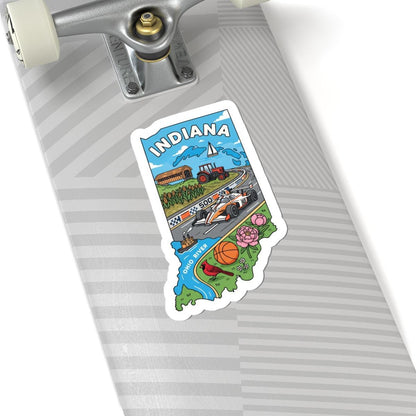 Indiana State Vinyl Sticker | Indy 500 Race Car, Tractor, River Art (Waterproof)