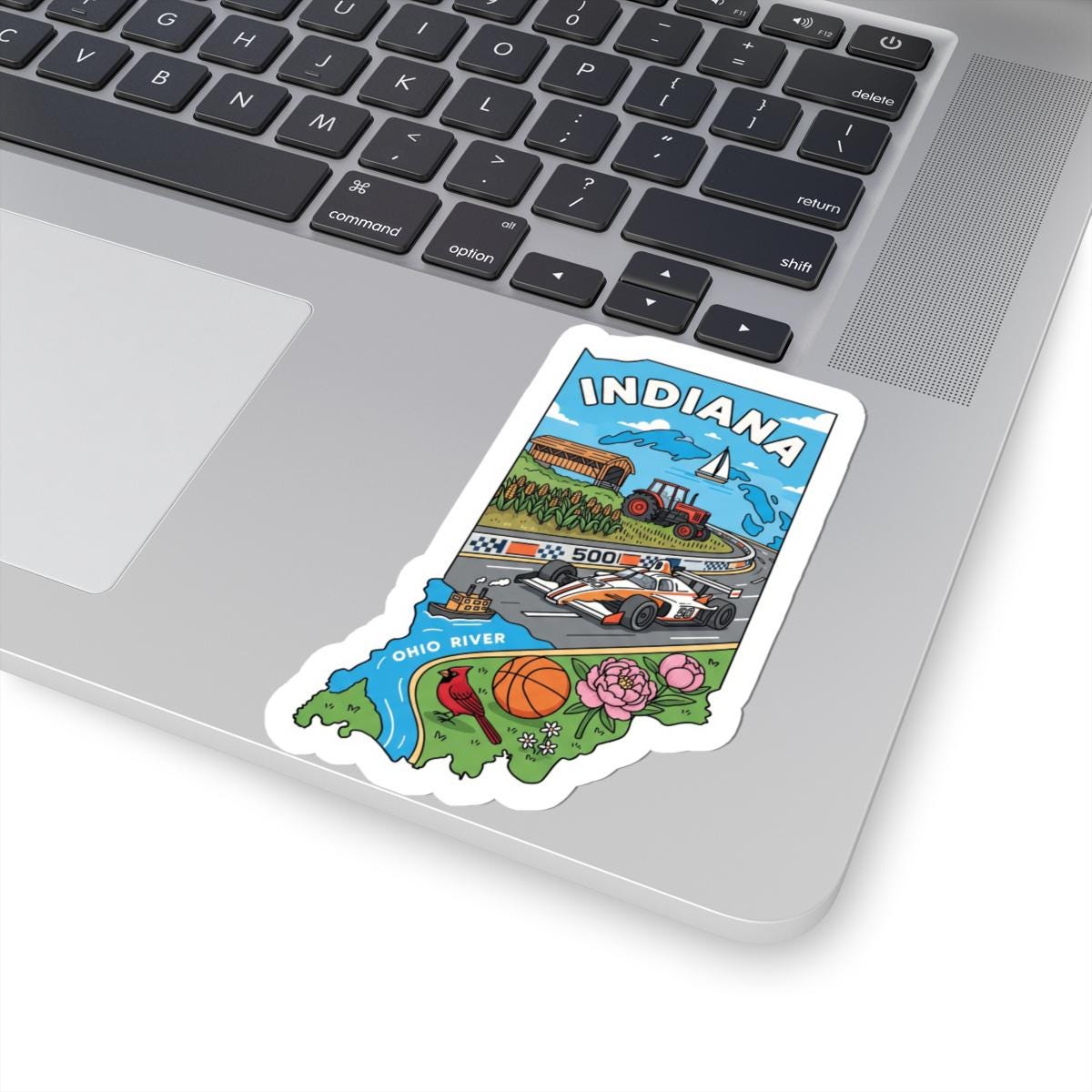 Indiana State Vinyl Sticker | Indy 500 Race Car, Tractor, River Art (Waterproof)