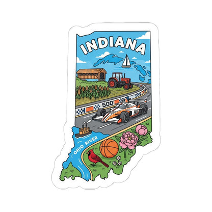 Indiana State Vinyl Sticker | Indy 500 Race Car, Tractor, River Art (Waterproof)