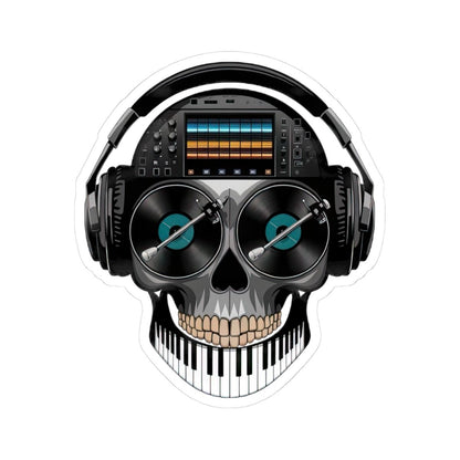 DJ Skull Sticker | Turntables, Headphones, Mixer, Piano Teeth (Waterproof Vinyl)