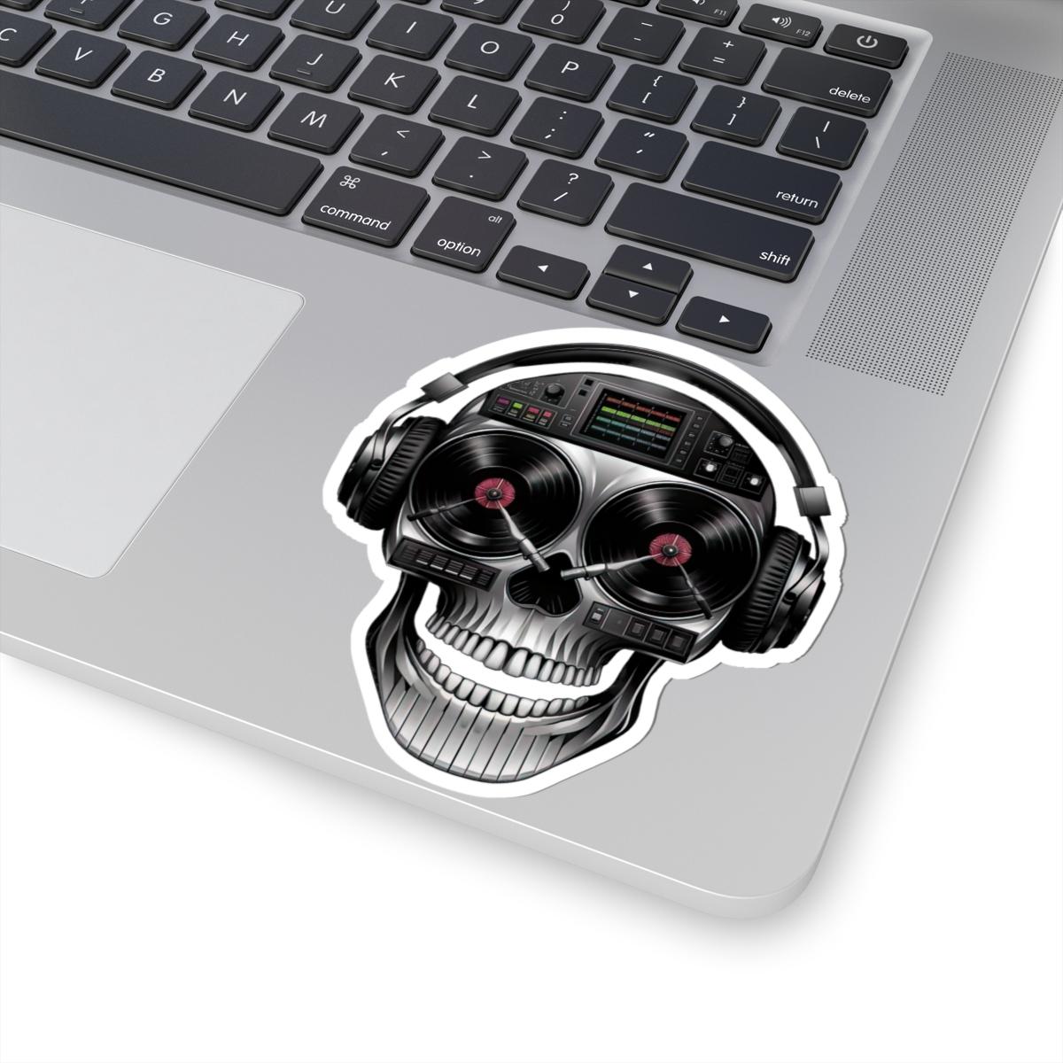 DJ Skull Sticker | Turntables, Headphones, Techno Music Vinyl Decal (Waterproof)