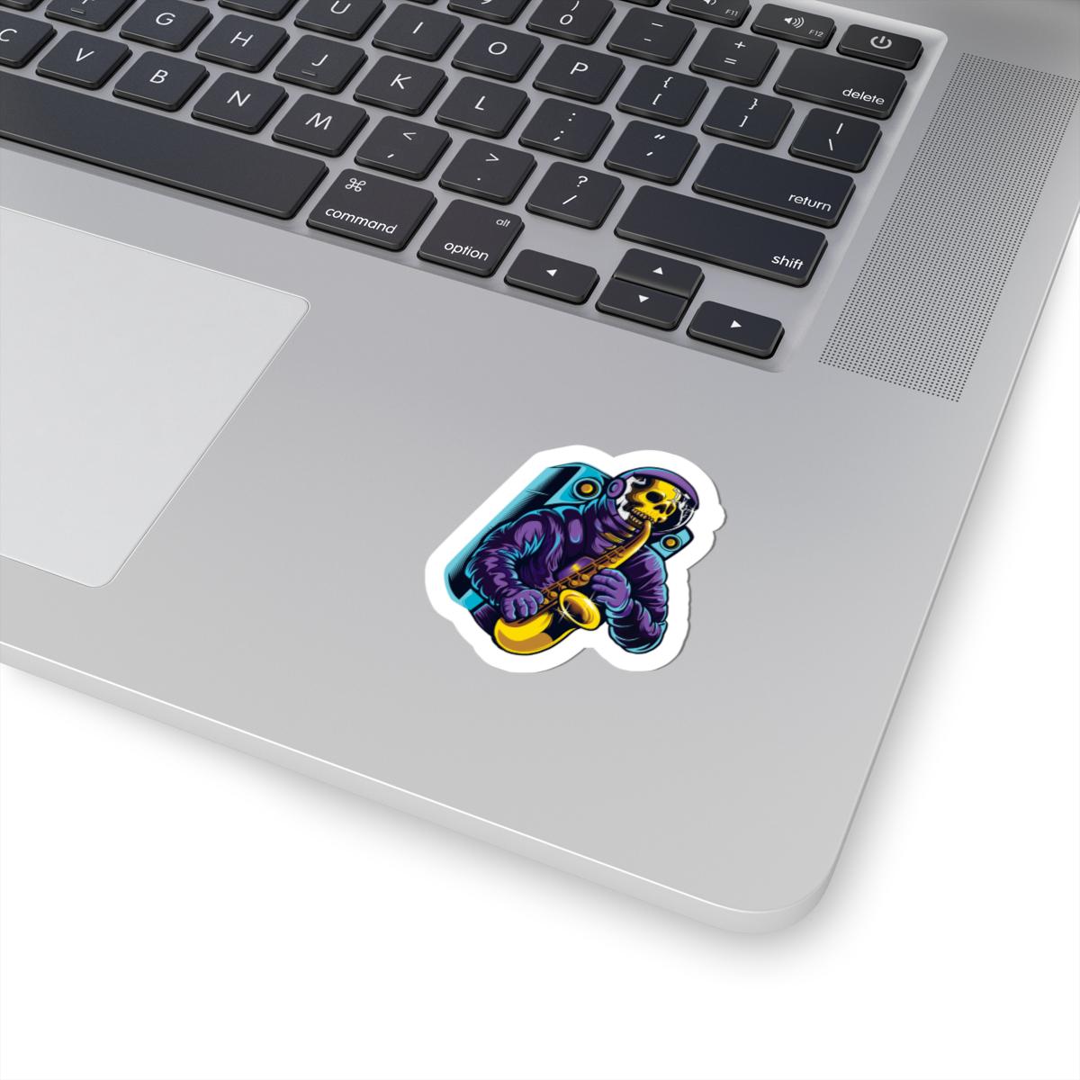 Astronaut Skull Saxophonist Sticker | Cosmic Jazz Music Decal (Vinyl)
