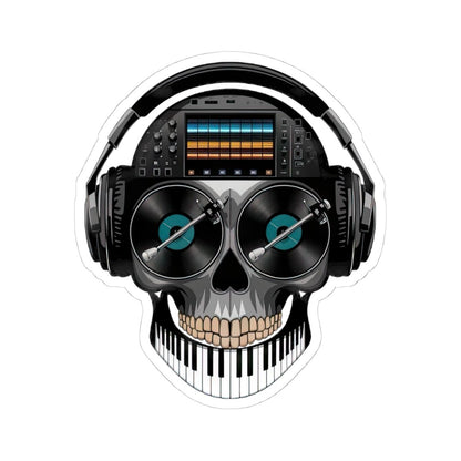 DJ Skull Sticker | Turntables, Headphones, Mixer, Piano Teeth (Waterproof Vinyl)
