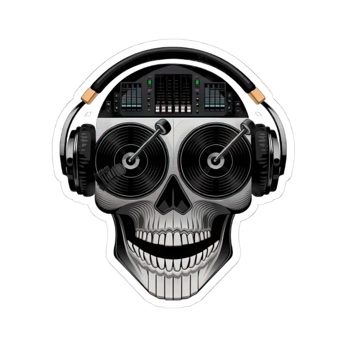 DJ Skull Sticker | Turntable Eyes, Headphones, Mixer Art (Waterproof Vinyl)