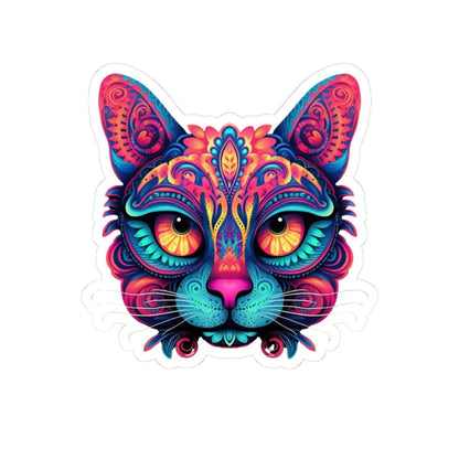 Trippy Cat Sticker | Psychedelic Neon Floral Vinyl Decal (Laptop Art)