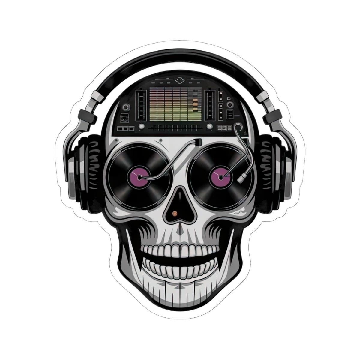 DJ Skull Sticker | Vinyl Turntable Headphones Decal (Waterproof)