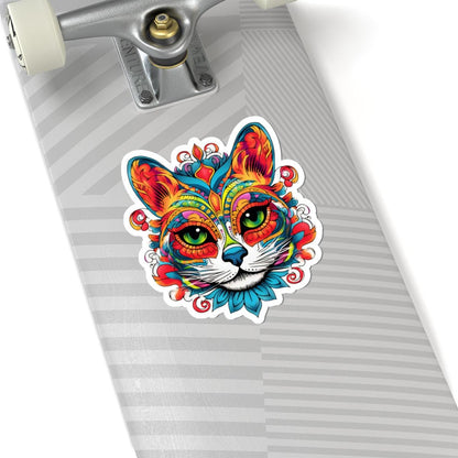 Psychedelic Cat Sticker | Mandala Floral Trippy Vinyl Decal (Waterproof)