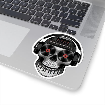 DJ Skull Sticker | Turntable Eyes, Piano Teeth, Headphones (Waterproof Vinyl)