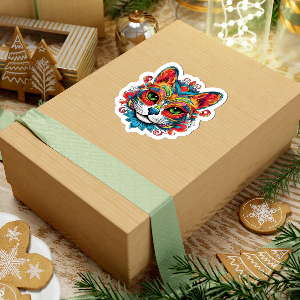 Psychedelic Cat Sticker | Mandala Floral Trippy Vinyl Decal (Waterproof)