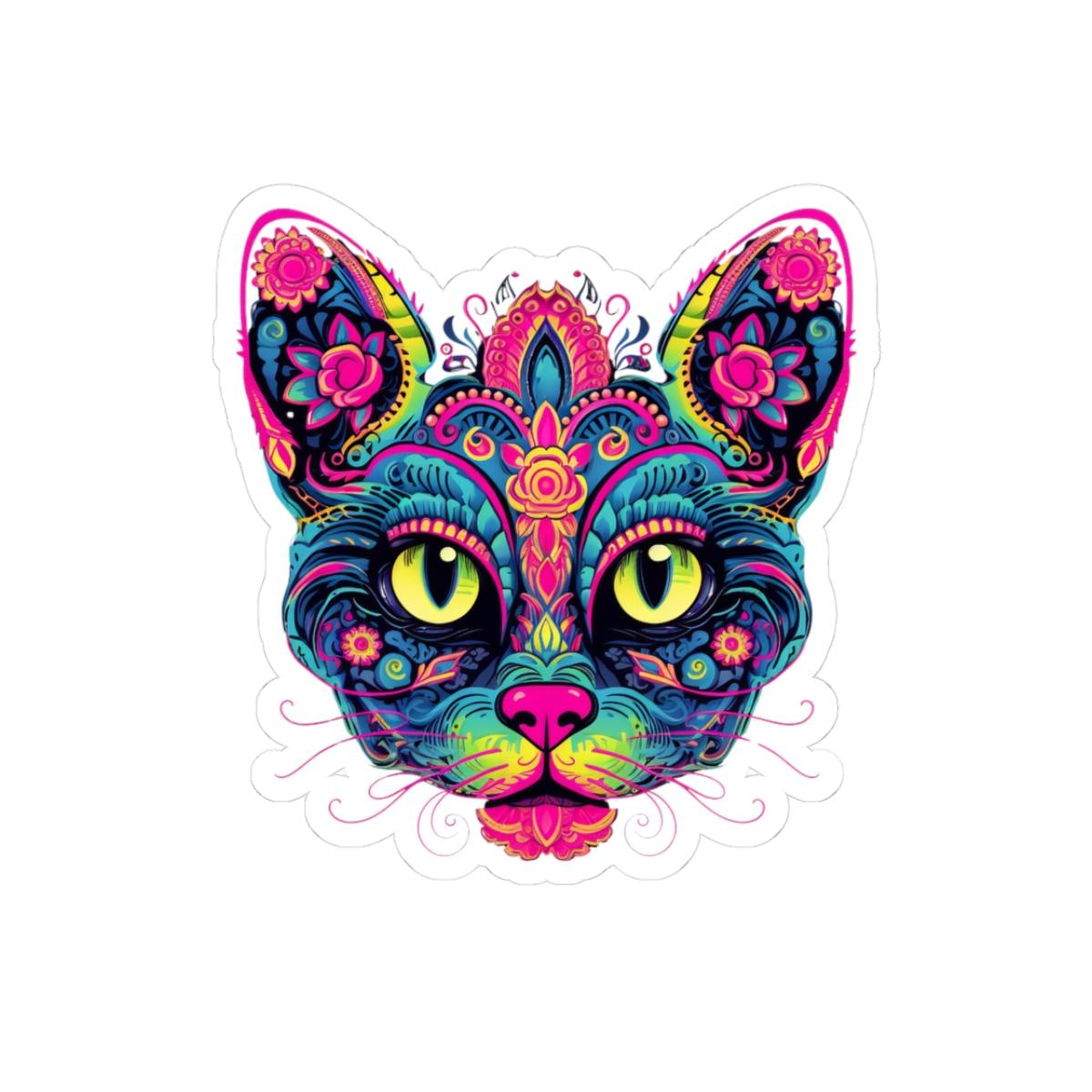 Psychedelic Cat Sticker | Trippy Floral Feline Vinyl Decal (Waterproof)