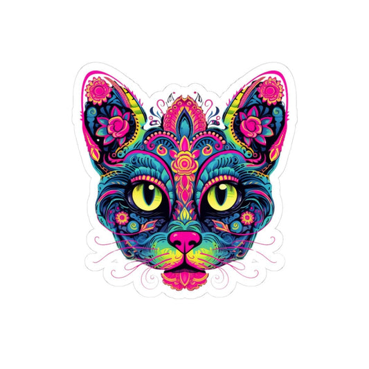 Psychedelic Cat Sticker | Trippy Floral Feline Vinyl Decal (Waterproof)