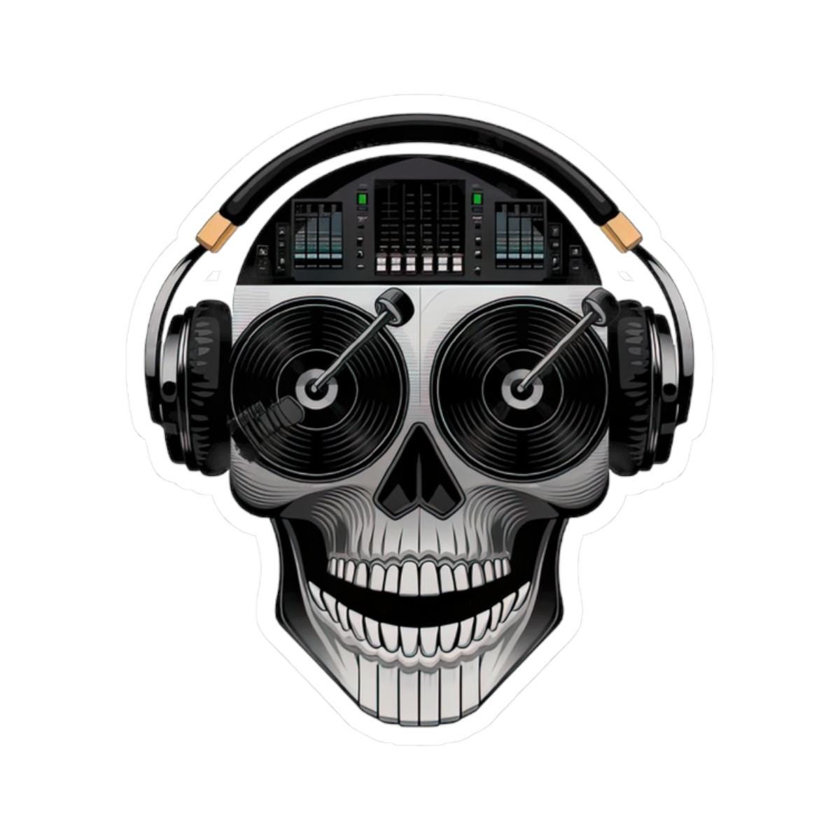 DJ Skull Sticker | Turntable Eyes, Headphones, Mixer Art (Waterproof Vinyl)