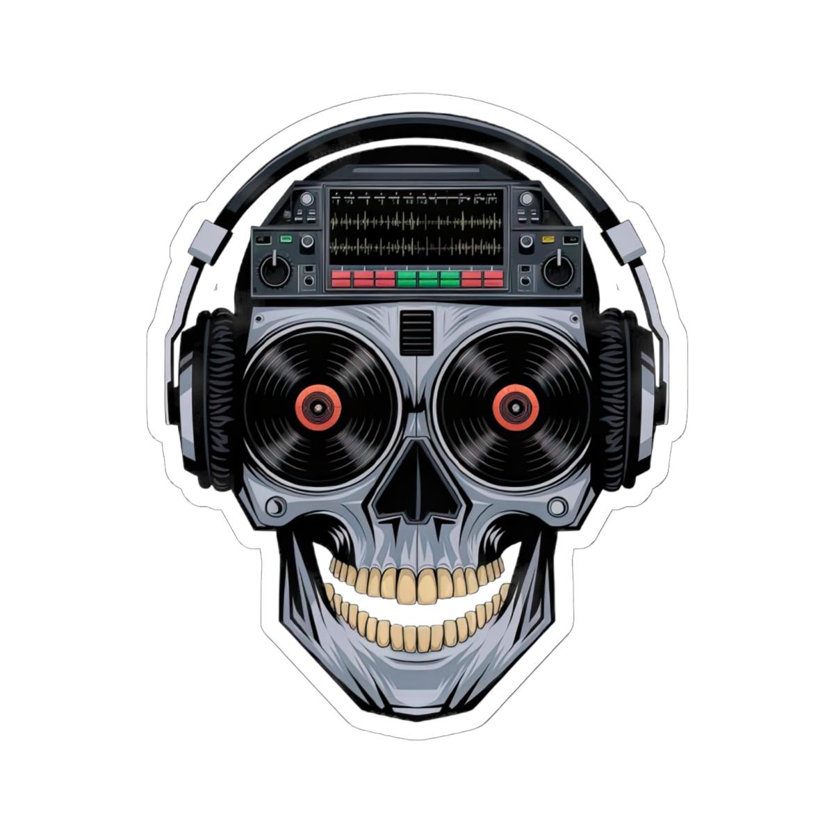 DJ Skull Sticker | Vinyl Records, Headphones, Mixer Art (Kiss Cut Decal)