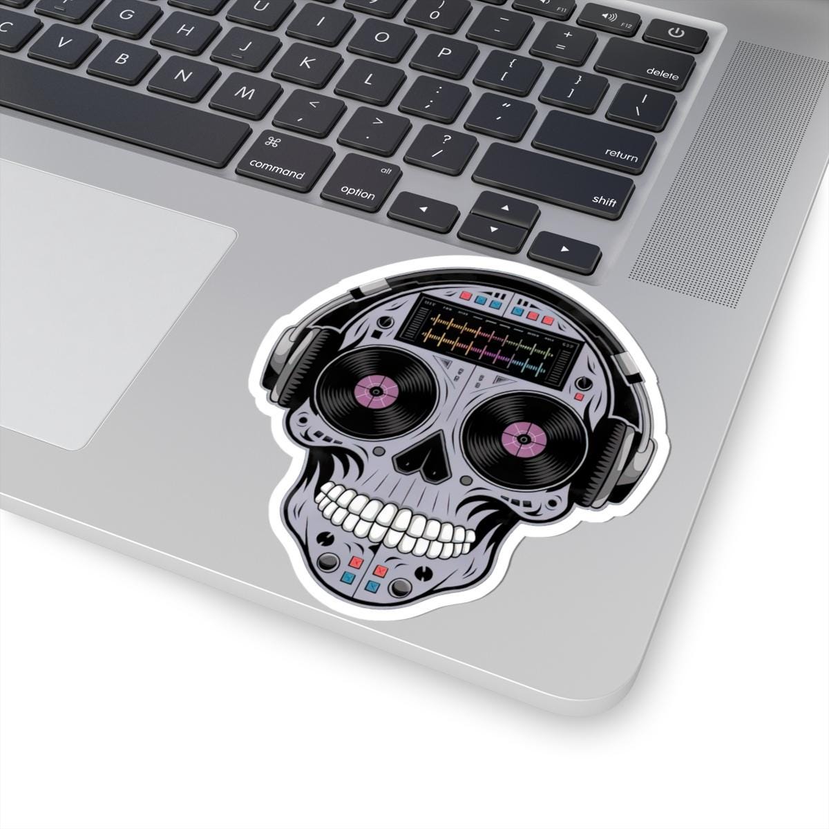 DJ Skull Sticker | Headphones, Turntable, Vinyl Record Art (Glossy)