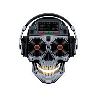 DJ Skull Sticker | Vinyl Records, Headphones, Mixer Art (Kiss Cut Decal)