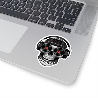DJ Skull Sticker | Turntable Eyes, Piano Teeth, Headphones (Waterproof Vinyl)