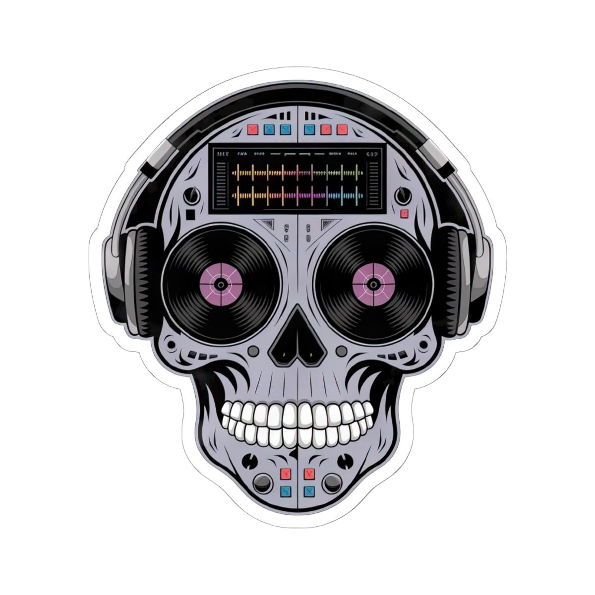 DJ Skull Sticker | Headphones, Turntable, Vinyl Record Art (Glossy)