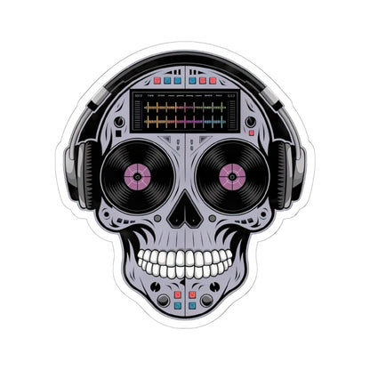 DJ Skull Sticker | Headphones, Turntable, Vinyl Record Art (Glossy)