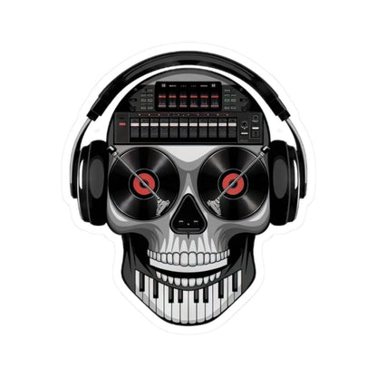 DJ Skull Sticker | Turntable Eyes, Piano Teeth, Headphones (Waterproof Vinyl)