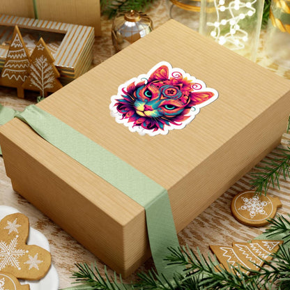 Psychedelic Cat Sticker | Vibrant Floral Trippy Vinyl Decal (Waterproof)