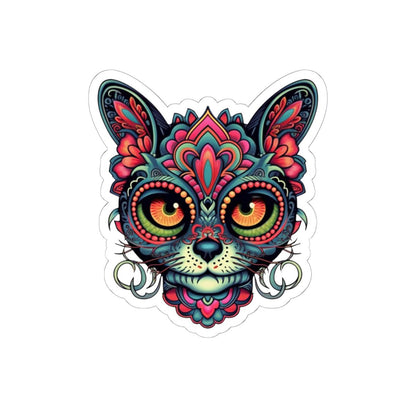 Psychedelic Cat Sticker | Mandala Floral Feline Art Vinyl Decal (Waterproof)