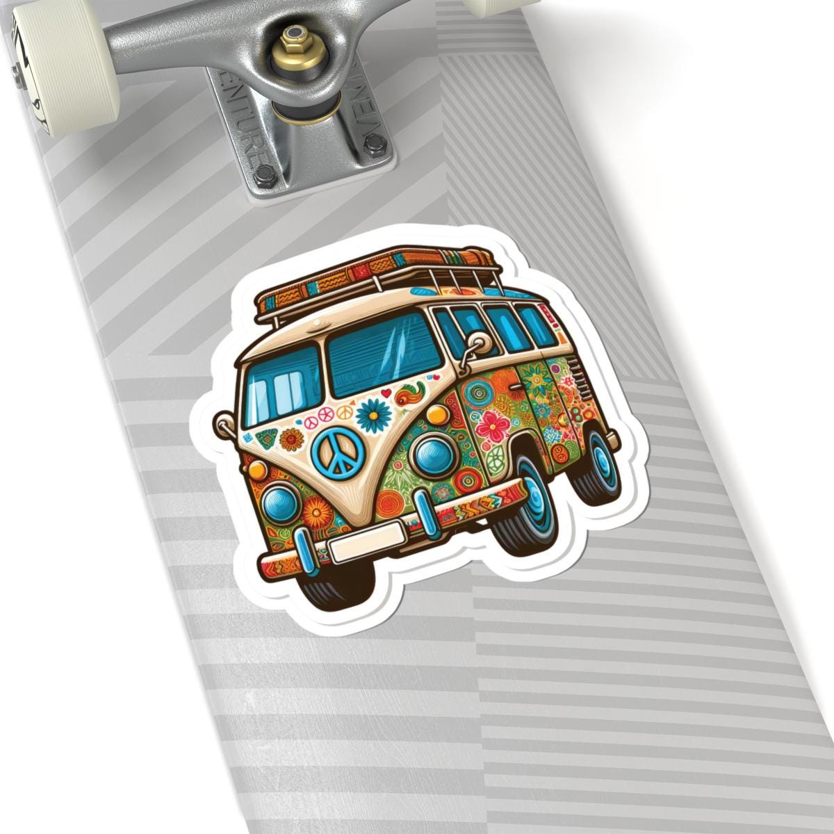 ColorFlow Hippie Van Sticker | Groovy Floral Peace Sign Retro Bus Decal