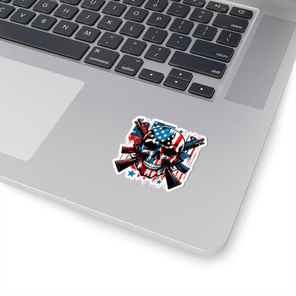 American Skull Sticker | USA Flag, Rifles, Patriotic Decal, Veteran Tactical Vinyl