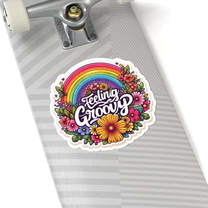 Feeling Groovy Sticker | Retro Rainbow Floral Vinyl Decal, 70s Boho Vibes