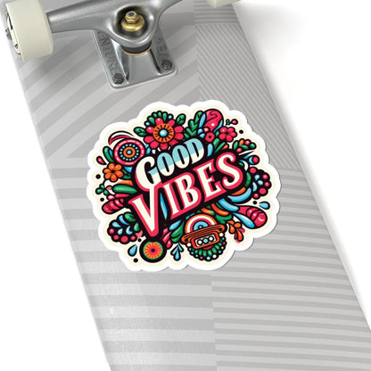 Good Vibes Retro Floral Vinyl Sticker | Boho Uplifting Decal
