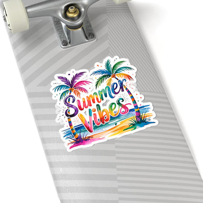 Summer Vibes Sticker | Rainbow Beach Palm Tree Vinyl Decal