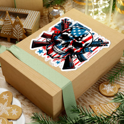 American Skull Sticker | USA Flag, Rifles, Patriotic Decal, Veteran Tactical Vinyl