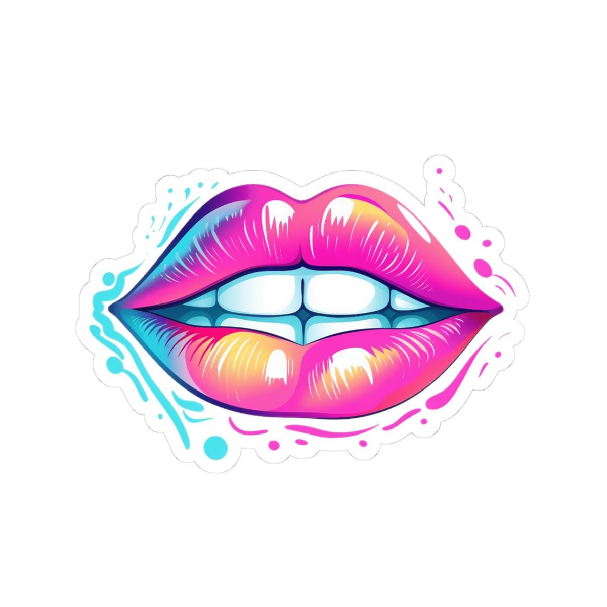 Biting Lips Sticker | Neon Rainbow Pop Art Decal, Waterproof Vinyl Mouth Sticker