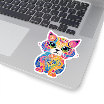 ColorFlow Psychedelic Cat Sticker | Trippy Rainbow Kitty Art (Vinyl)