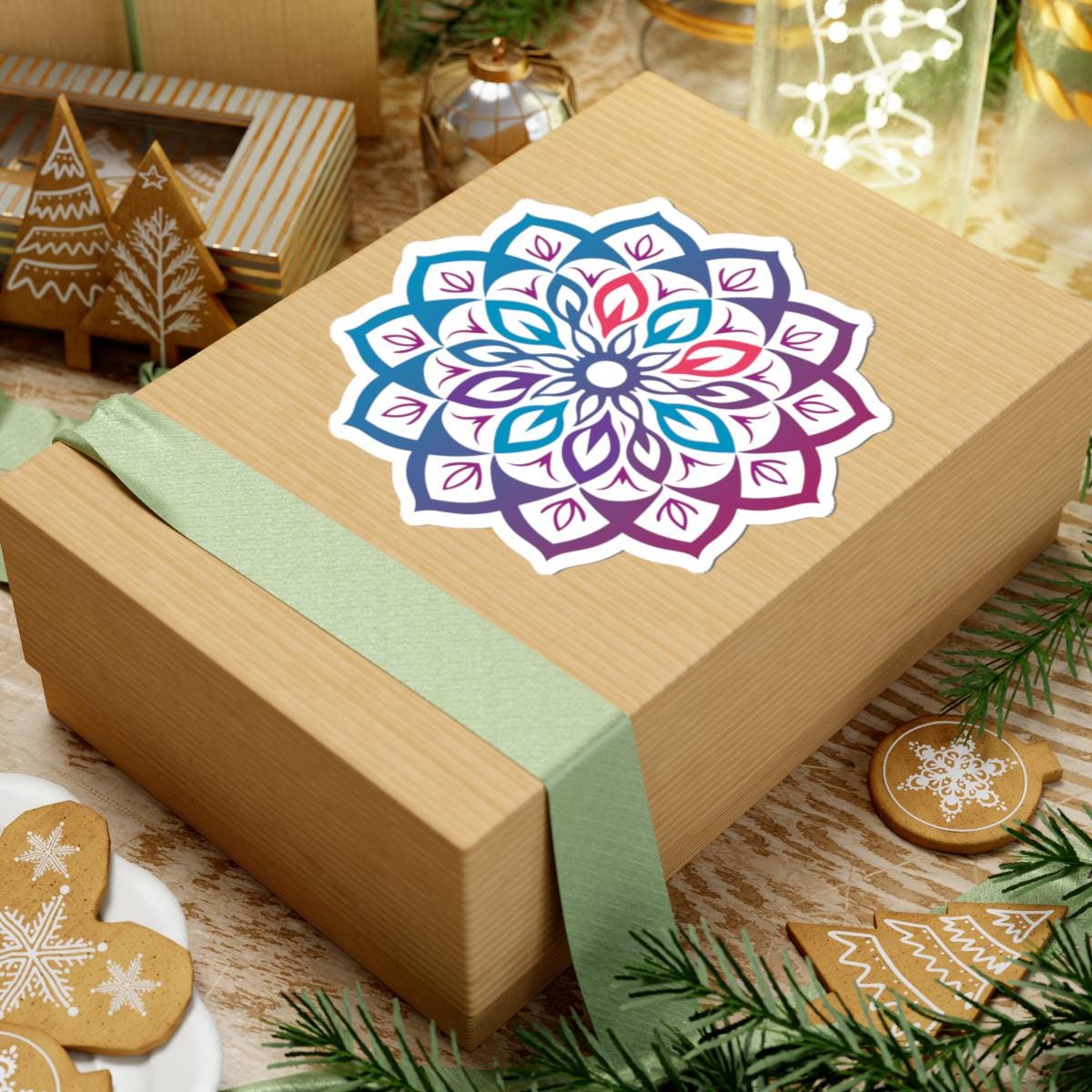 ColorFlow Boho Mandala Sticker | Rainbow Gradient Sacred Geometry Vinyl Decal (Journals, Laptops)