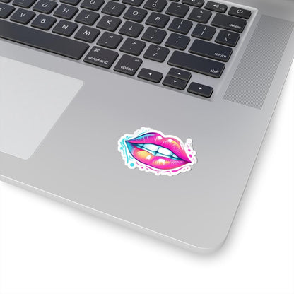Biting Lips Sticker | Neon Rainbow Pop Art Decal, Waterproof Vinyl Mouth Sticker
