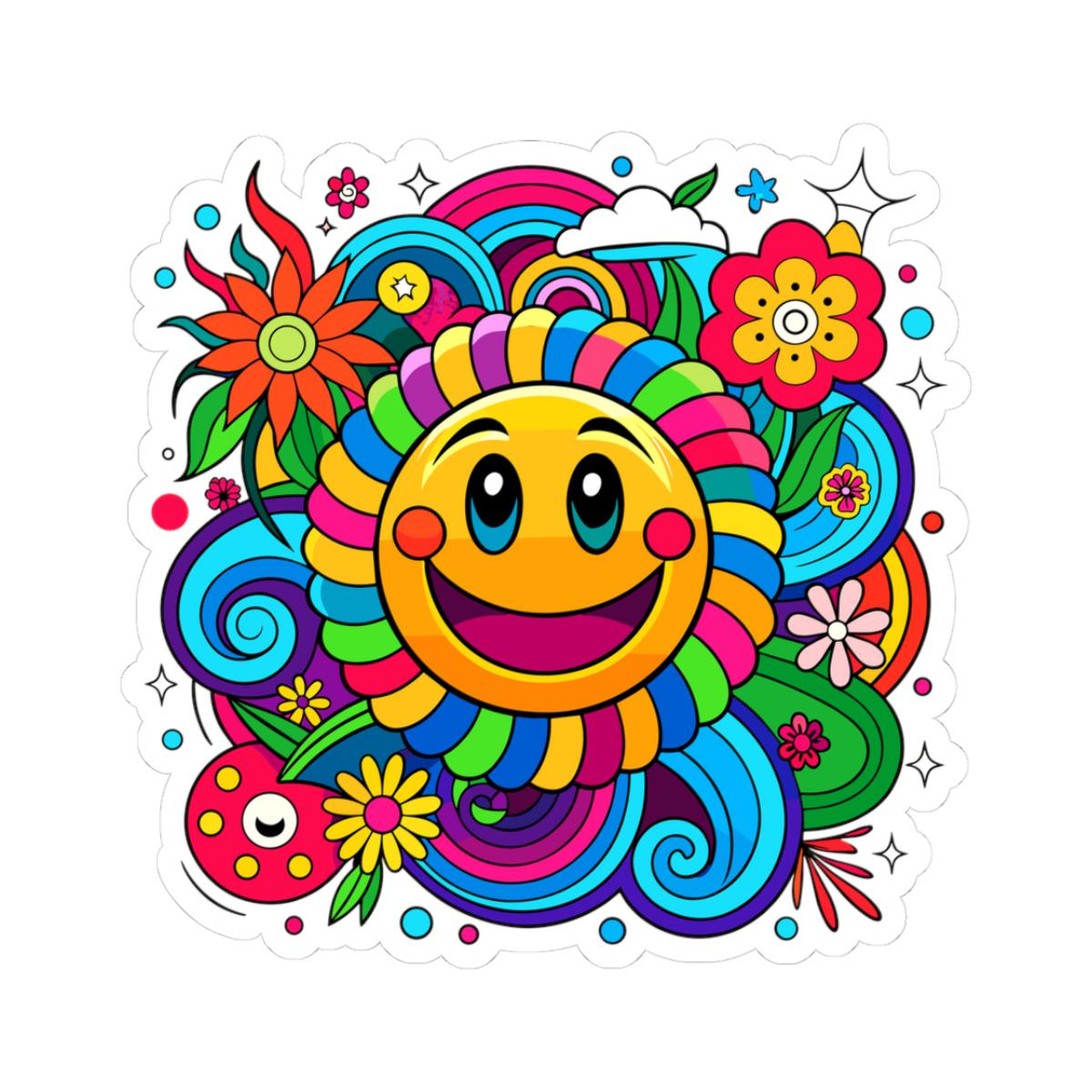 Rainbow Spiral Smiley Face Sticker | Groovy Retro Vinyl Decal (Waterproof)