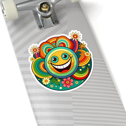 Retro Rainbow Emoji Sticker | Groovy Smiley Face Vinyl Decal (Waterproof)