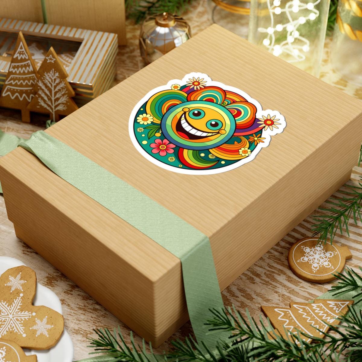 Retro Rainbow Emoji Sticker | Groovy Smiley Face Vinyl Decal (Waterproof)