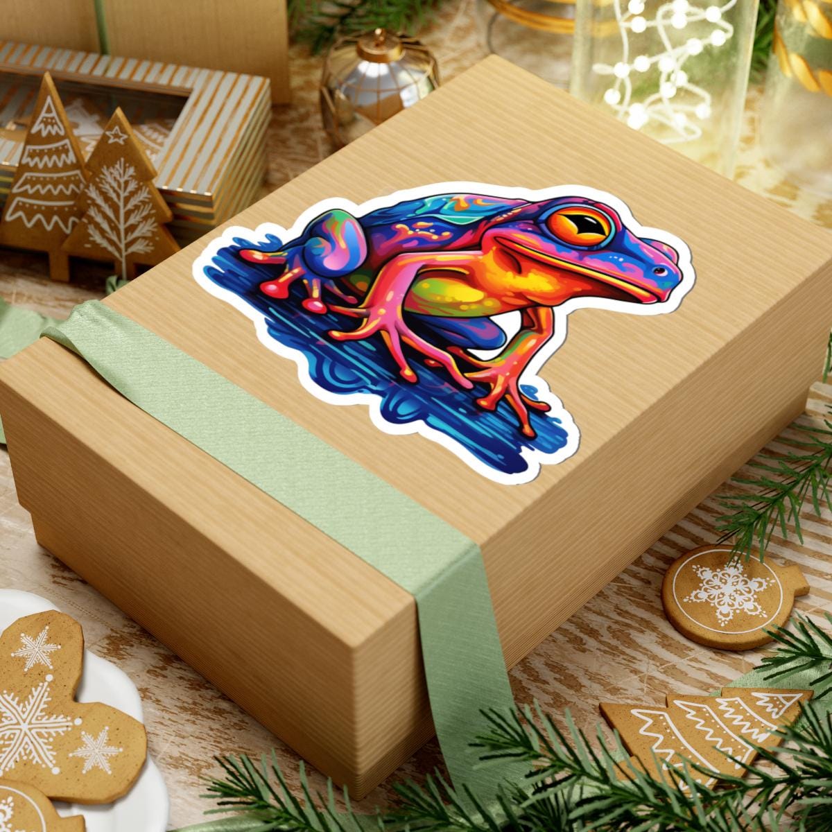 Vibrant Electric Frog Vinyl Sticker | Waterproof Art Decal for Laptops, Bottles