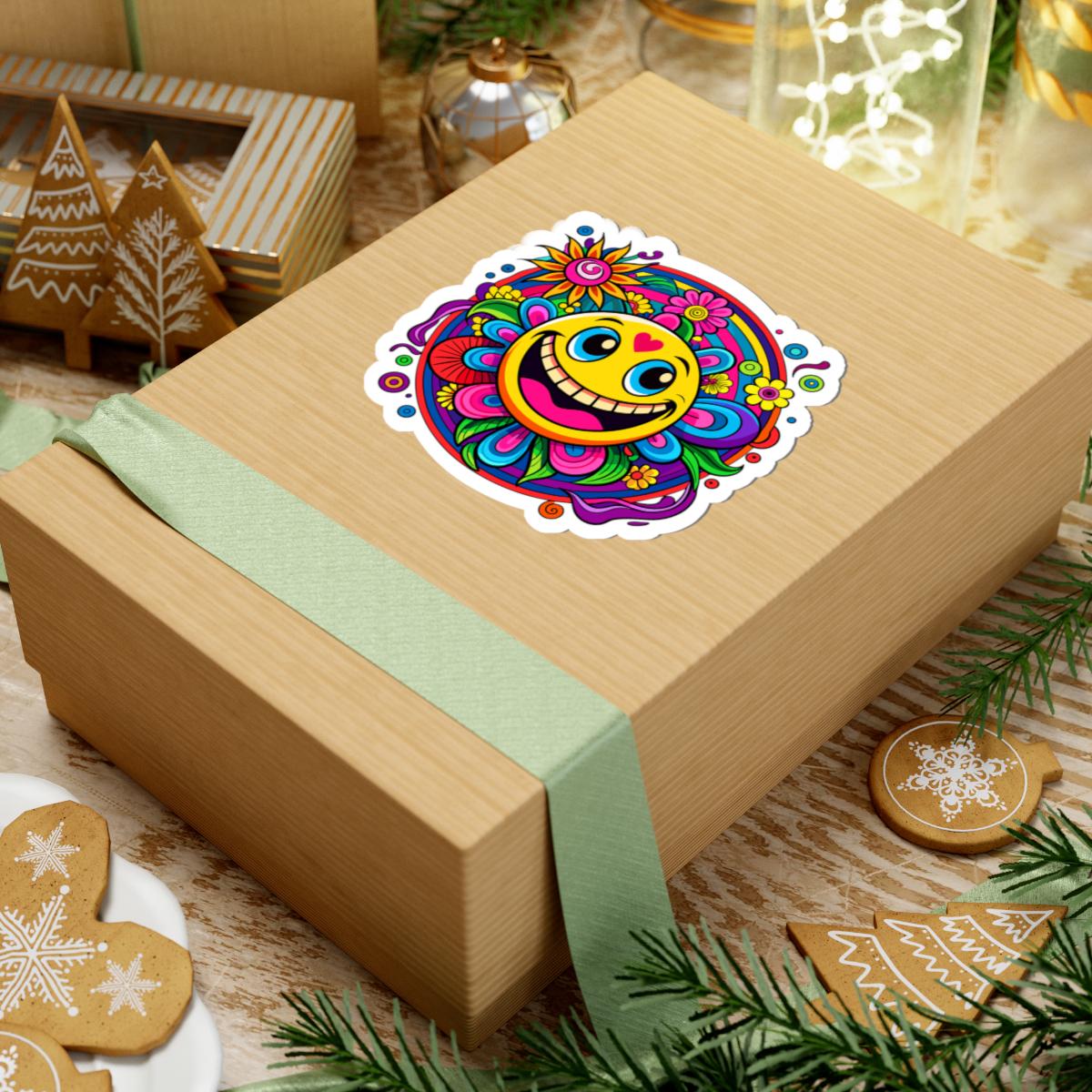 Heart Happy Emoji Sticker | Rainbow Smiley Face Flower Vinyl Decal