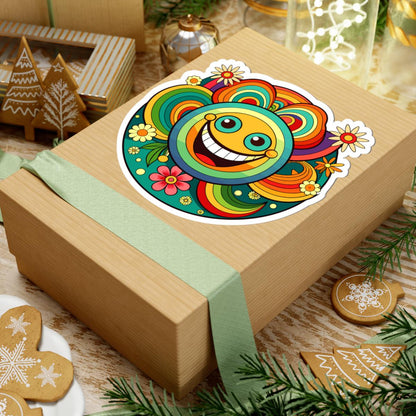 Retro Rainbow Emoji Sticker | Groovy Smiley Face Vinyl Decal (Waterproof)
