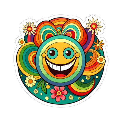 Retro Rainbow Emoji Sticker | Groovy Smiley Face Vinyl Decal (Waterproof)
