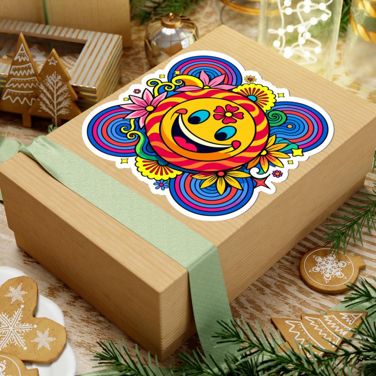 Retro Flower Power Smiley Sticker | Groovy Happy Face Vinyl Decal