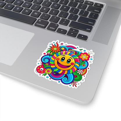 Rainbow Spiral Smiley Face Sticker | Groovy Retro Vinyl Decal (Waterproof)
